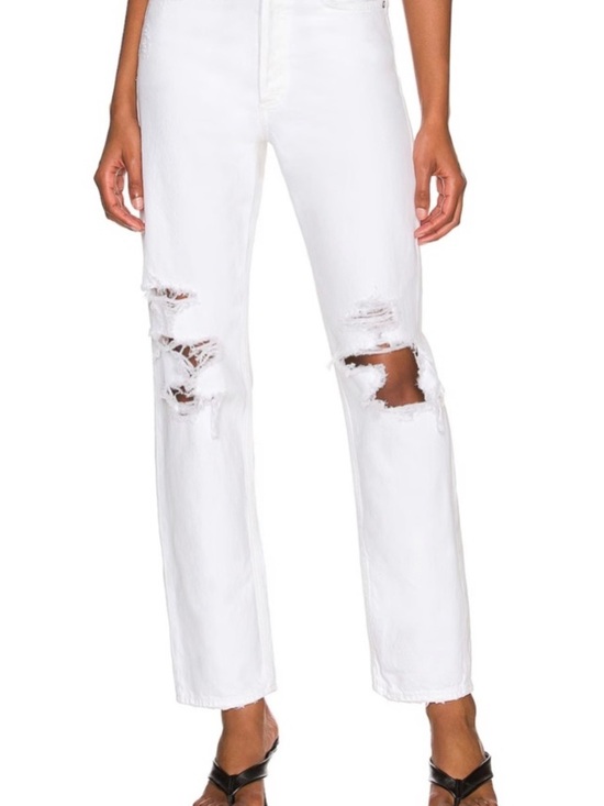 Agolde Denim - AGOLDE 90s Loose Fit 24 Enamel White Distressed Straight Leg Jeans Grunge Thrash
